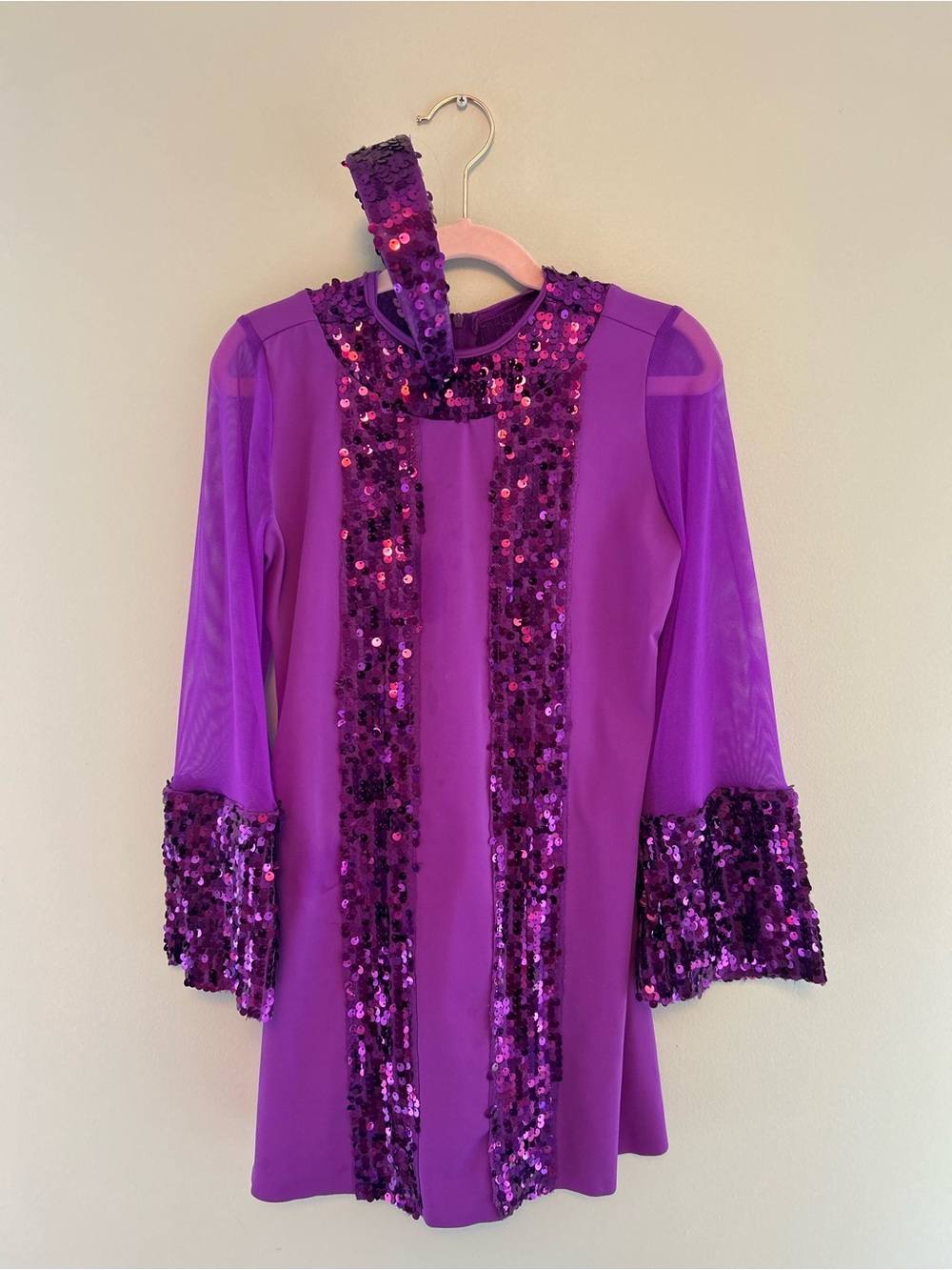 Purple Sequin Trim 60s - 70s Go Go Dancer Dress with Headband